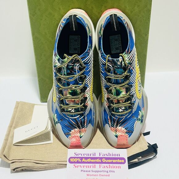 Gucci Run 12/ US 12.5 Knit Low Top Sneakers Blue Floral Print Shoes NIB $920 main image 7